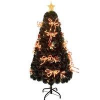 Shatchi Fibre Optic Christmas Star Topper-Ribbon Bows Decorations-Green Pre-Lit Artificial Christmas Tree in Green | Size: 5ft