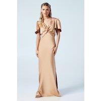 Oasis Women's Petite Twist Front Angel Sleeve Maxi Bridesmaid Dress in Biscuit | Size: 12