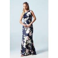 Coast Women's Petite Dahlia Floral Printed Cowl Back Bridesmaid Dress in Navy | Size: 8