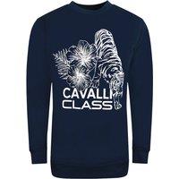 Cavalli Class Men's Large Floral Tiger Design Navy Blue Sweatshirt | Size: 2XL