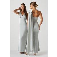 Coast Women's Bow & Drape Detail One Shoulder Satin Bridesmaid Dress in Sage | Size: 14