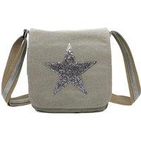 Fontanella Fashion Women's Star Flap Tassel Triple Zip Canvas Crossbody Messenger Bag in Light Grey