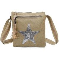 Fontanella Fashion Women's Star Tassel Triple Zip Canvas Crossbody Messenger Bag in Khaki