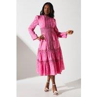 Jacquard Peplum Lace Trim Dress