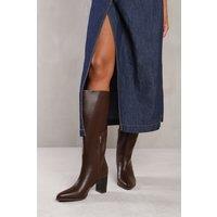 Where's That From Women's 'Delta' Block Heel Knee High Boots With Side Zip in Brown | Size: 8