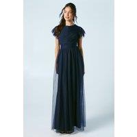Coast Women's Ruffle Shoulder Open Back Mesh Bridesmaid Dress in Navy | Size: 10