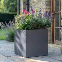Woven Wood 60cm Zinc Galvanised Matte Grey Square Planter