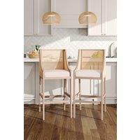 2 Pcs Beige Rattan Bar Stools with Backrest