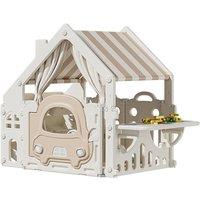 H&O Direct Kids Plastic Playhouse with Built-in Storage Rack & Building Block Table in Khaki