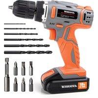 Terratek 18V Cordless Drill & Drill Bit Set 18V Battery & Charger Included in Orange