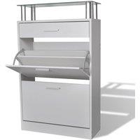 Berkfield Home Shoe Cabinet with a Drawer & a Top Glass Shelf Wood White