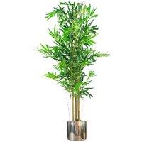 Leaf 120cm (4ft) Realistic Artificial Bamboo Plants Trees with Silver Metal Planter in Green