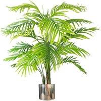 Leaf 130cm Artificial Areca Palm Tree Extra Large With Silver Planter in Green