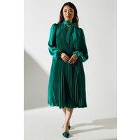 Coast Women's Satin Pleated Tie Neck Volume Dress in Green | Size: 8