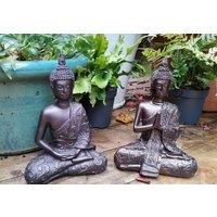 Inspirational Gifting 2 Mystic Thai Buddha Ornaments Sculptures, Set of two in Cold Cast Bronze resin
