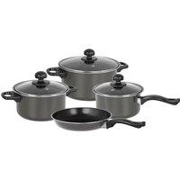 Gr8 Home Non Stick 7 Piece Cooking Pot Frying Pan Saucepan Cookware Set in Grey