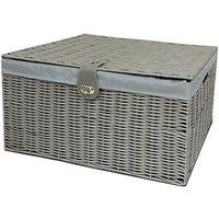 Clarisworld Resin Woven Hamper Basket Storage Chest Trunk Hamper/Kids Toy with Lid, Lock & Removable Lining in Grey