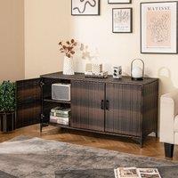 Costway 318 L Patio Wicker Storage Cabinet 3 Door Deck Box Indoor PE Rattan Storage Bin in Brown