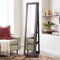 Gymax Jewelry Armoire With Full Length Mirror 360 Rotating Jewelry Cabinet in Dark Brown