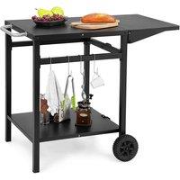 Gymax Dining Cart Table Double-Shelf Trolley with Folding Tabletop Prep Cart in Black