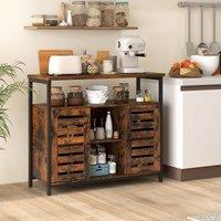 Costway Kitchen Buffet Cabinet Industrial Sideboard with Slatted Door & 3 Adjustable Shelves in Brown