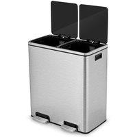 Gymax 60L Recycling Pedal Bin Double Kitchen Waste Bin Plastic Inner Buckets in Silver