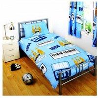 Manchester City FC Official Classic Crest Patch Single Duvet & Pillow Case Set in Blue
