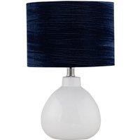First Choice Lighting Tuscan - White Ceramic Lamp with Navy Crushed Velvet Shade