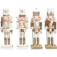 Shatchi 25cm Gold Wooden Nutcrackers Soldiers King Drummer Christmas Ornament 4pcs Set