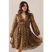 Wallis Women's Printed Blouson Sleeve Metallic Mini Dress in Animal | Size: 14