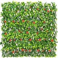 Primrose Extendable Artificial Flower Outdoor Screening Trellis Red 1m x 2m