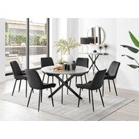 FurnitureboxUK Novara Grey Concrete Effect Black Leg 120cm Round Dining Table & 6 Pesaro Black Leg Chairs