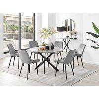 FurnitureboxUK Novara Grey Concrete Effect Black Leg 120cm Round Dining Table & 6 Pesaro Black Leg Chairs