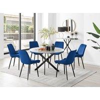 FurnitureboxUK Novara Grey Concrete Effect Black Leg 120cm Round Dining Table & 6 Pesaro Black Leg Chairs in Navy
