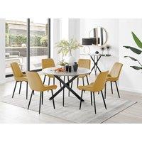 FurnitureboxUK Novara Grey Concrete Effect Black Leg 120cm Round Dining Table & 6 Pesaro Black Leg Chairs in Mustard