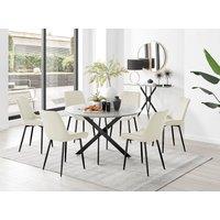 FurnitureboxUK Novara Grey Concrete Effect Black Leg 120cm Round Dining Table & 6 Pesaro Black Leg Chairs in Cream
