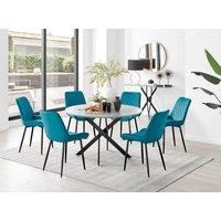 FurnitureboxUK Novara Grey Concrete Effect Black Leg 120cm Round Dining Table & 6 Pesaro Black Leg Chairs in Blue