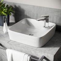 Nes Home 430 x 430mm Cloakroom Square Counter Top Rounded Basin Sink in White