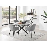 FurnitureboxUK Novara Grey Concrete Effect Black Leg 120cm Round Dining Table & 4 Calla Black Leg Chairs