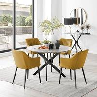 FurnitureboxUK Novara Grey Concrete Effect Black Leg 120cm Round Dining Table & 4 Calla Black Leg Chairs in Mustard