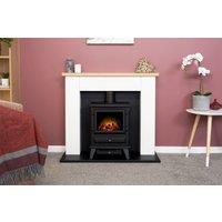 Adam Fires & Fireplaces Chester Fireplace in Pure White with Hudson Electric Stove in Black, 39 Inch in Black