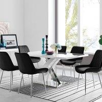 FurnitureboxUK Atlanta 6 White Dining Table & 6 Pesaro Silver Leg Chairs in Black