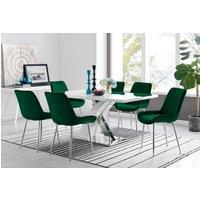 FurnitureboxUK Atlanta 6 White Dining Table & 6 Pesaro Silver Leg Chairs in Green