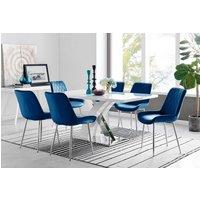 FurnitureboxUK Atlanta 6 White Dining Table & 6 Pesaro Silver Leg Chairs in Navy