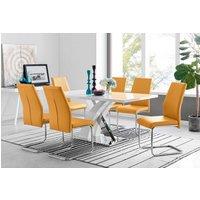 FurnitureboxUK Atlanta Modern Rectangle Chrome Metal High Gloss White Dining Table & 6 Lorenzo Chairs Set in Mustard
