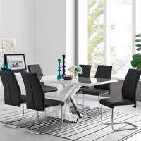 FurnitureboxUK Atlanta Modern Rectangle Chrome Metal High Gloss White Dining Table & 6 Lorenzo Chairs Set in Black