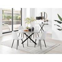 FurnitureboxUK Novara Grey Concrete Effect Black Leg 120cm Round Dining Table & 4 Corona Black Leg Chairs in Off-White