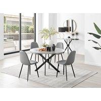 FurnitureboxUK Novara Grey Concrete Effect Black Leg 120cm Round Dining Table & 4 Corona Black Leg Chairs