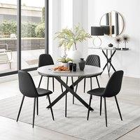 FurnitureboxUK Novara Grey Concrete Effect Black Leg 120cm Round Dining Table & 4 Corona Black Leg Chairs