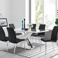 FurnitureboxUK Atlanta Modern Rectangle Chrome Metal High Gloss White Dining Table & 6 Isco Chairs Set in Black
